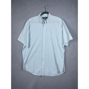 Ralph Lauren Mens Size XL Blue Seerucker Classic Fit Short Sleeve Button Up